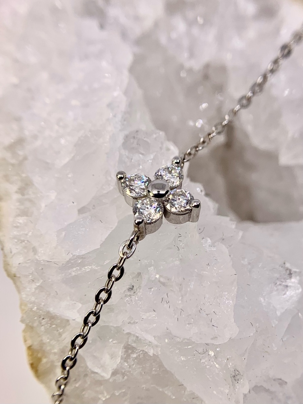 Moissanite Bracelet Adjustable Sterling Silver 926 Floral Clover Bracelet - Picture 5 of 9